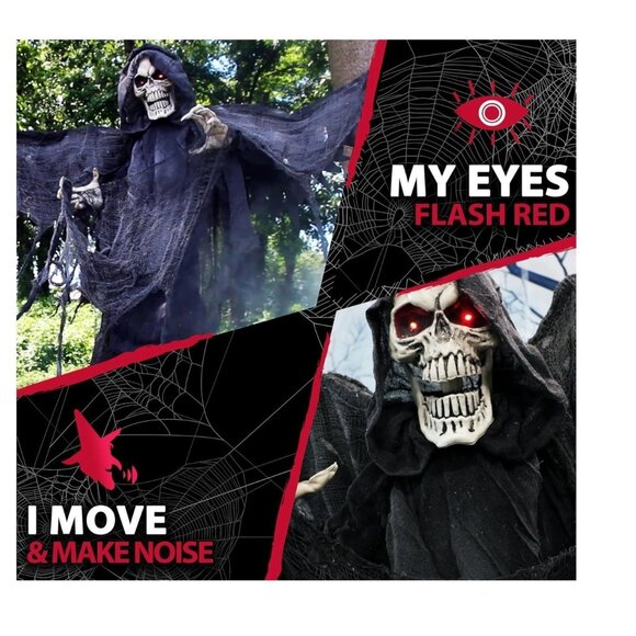 Life-Size 5.25 ft Animatronic Skeleton Reaper with Wings with Lights and Sound - Picture 3 of 5